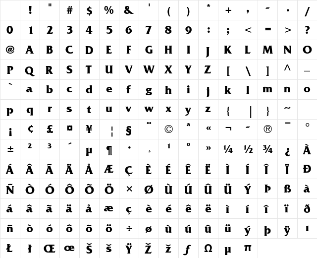 Friz Quadrata Std Bold Character Map