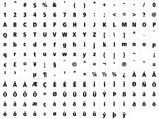 Frutiger 87ExtraBlackCn Regular Character Map