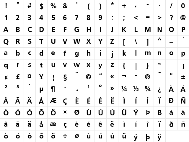 Frutiger LT Arabic 65 Bold Character Map