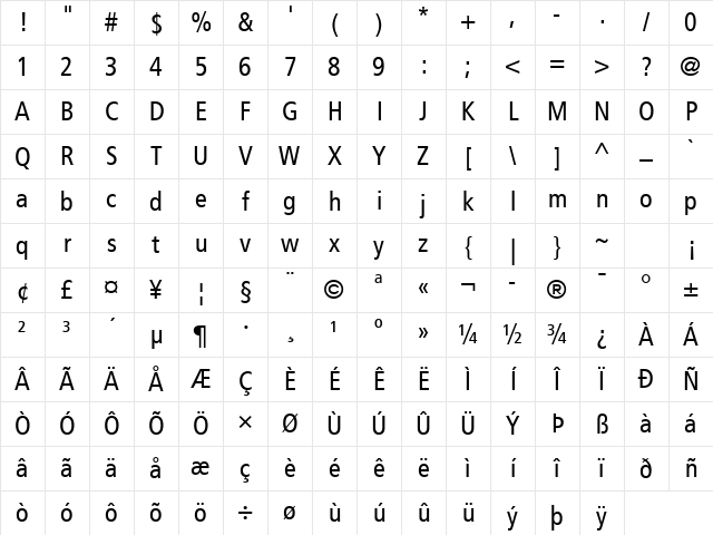 Frutiger LT Com 57 Condensed Character Map