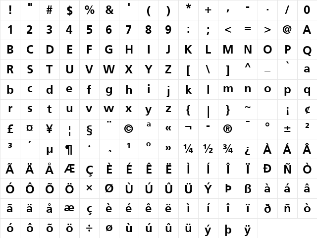 Frutiger LT Com 65 Bold Character Map