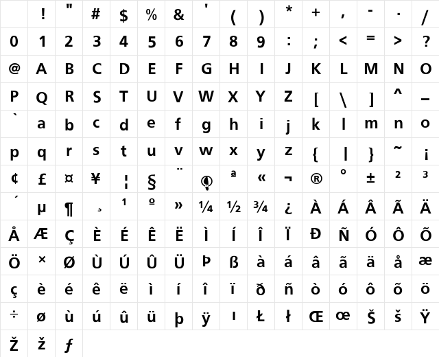 Frutiger-Bold Regular Character Map Frutiger-Bold Regular Character Map