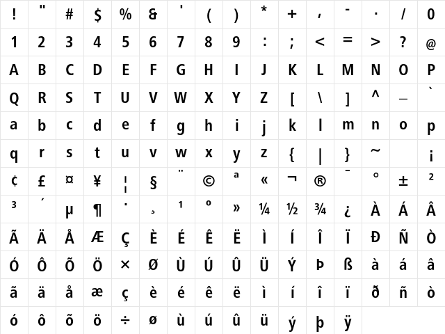 FrutigerNextLT Bold Cond Character Map