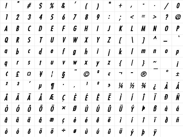 Fuji Bold Italic Character Map Fuji Bold Italic Character Map