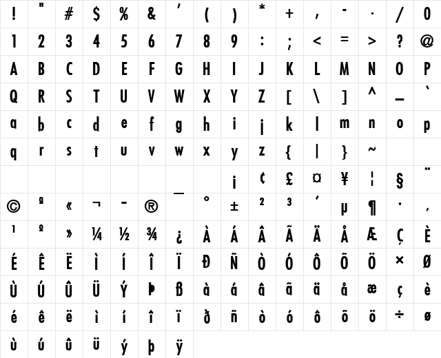Fuji Bold Character Map