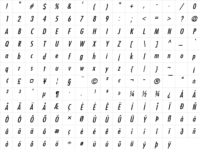 Fuji Italic Character Map Fuji Italic Character Map