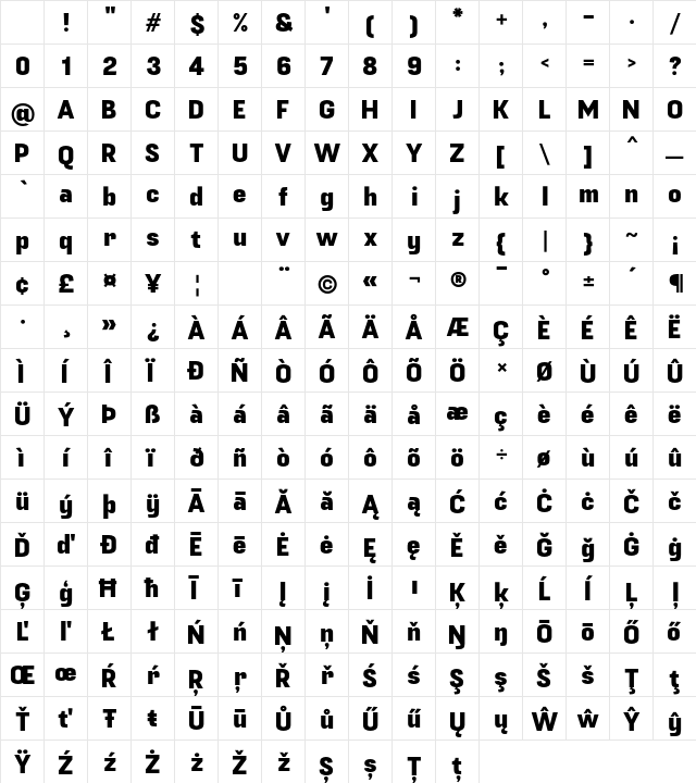 Fuji Bold Character Map