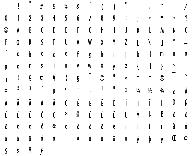 Fuji-Condensed Normal Character Map Fuji-Condensed Normal Character Map