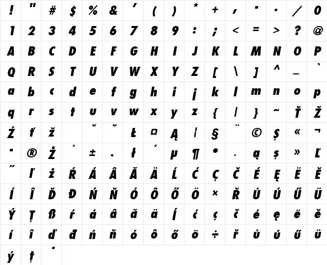 FujiyamaExtraBold Italic Character Map FujiyamaExtraBold Italic Character Map