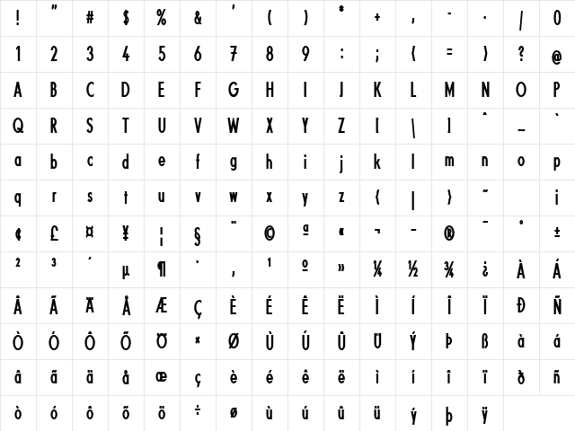 Fundamental  Brigade Condensed Regular Character Map