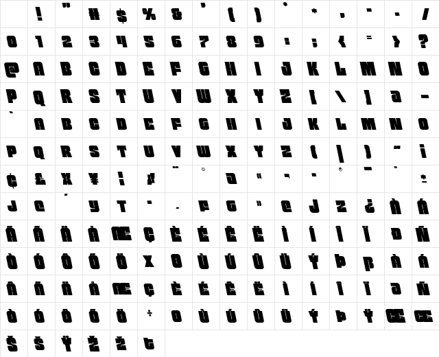 Funk Machine Leftalic Italic Character Map Funk Machine Leftalic Italic Character Map