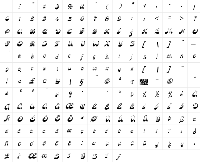 FunkyFaceUpright Italic Character Map FunkyFaceUpright Italic Character Map