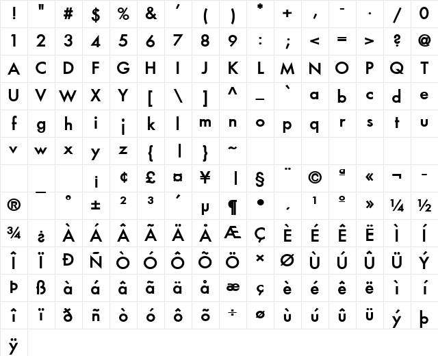 Fusi Bold Character Map
