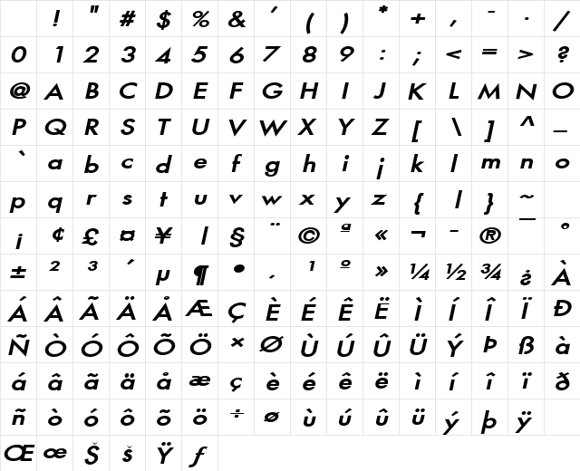 Fusi-Extended Bold Italic Character Map Fusi-Extended Bold Italic Character Map