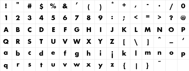 Fusion Bold Character Map