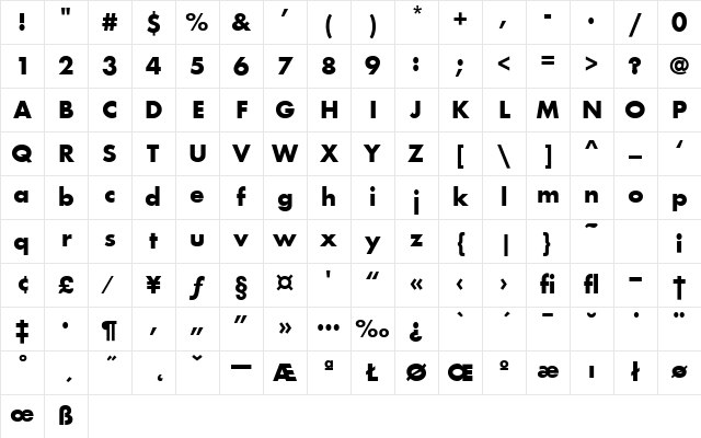 Fusion Bold Character Map