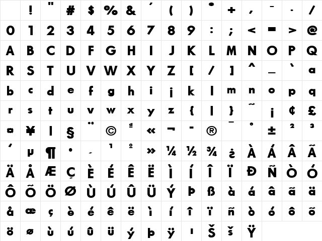 Futena Bold Character Map