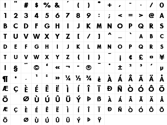 FutenaExpert Bold Character Map