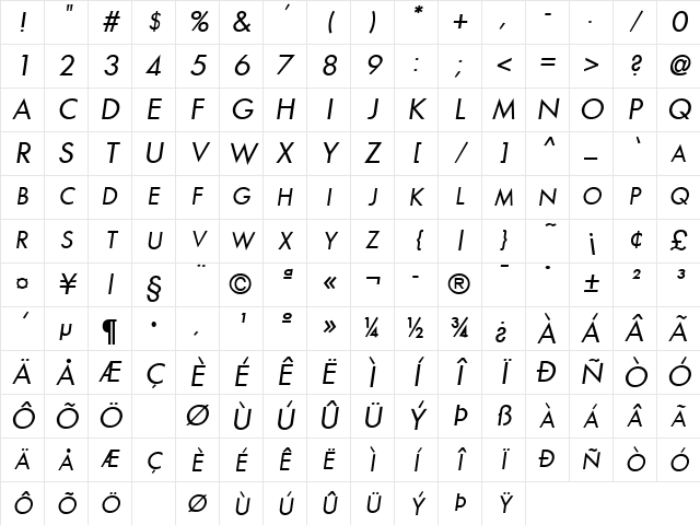 FutenaExpert Oblique Character Map FutenaExpert Oblique Character Map