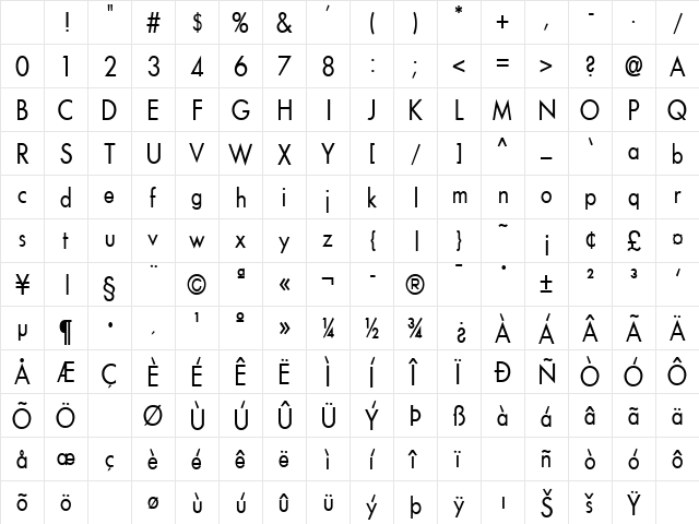 FutenaThin Normal Character Map