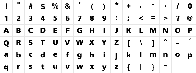FutigerDark Regular Character Map