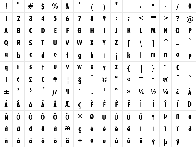 Futura BdCn BT Bold Character Map