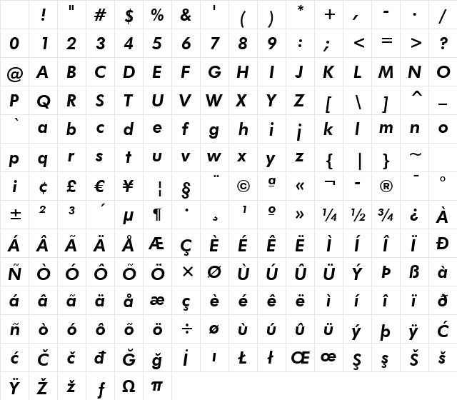 Futura Hv BT Heavy Italic Character Map Futura Hv BT Heavy Italic Character Map