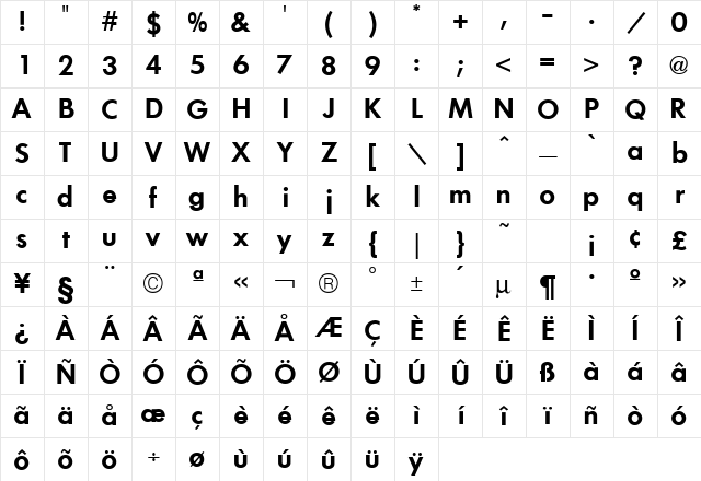 Futura ICG Demi Regular Character Map