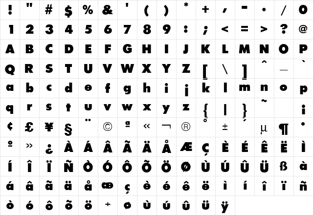 Futura ICG XBold Regular Character Map