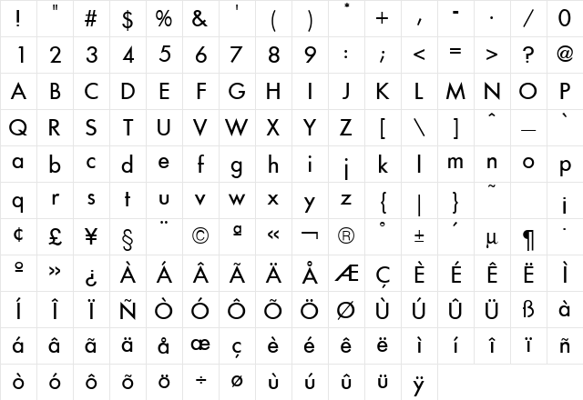 Futura ICG Regular Character Map