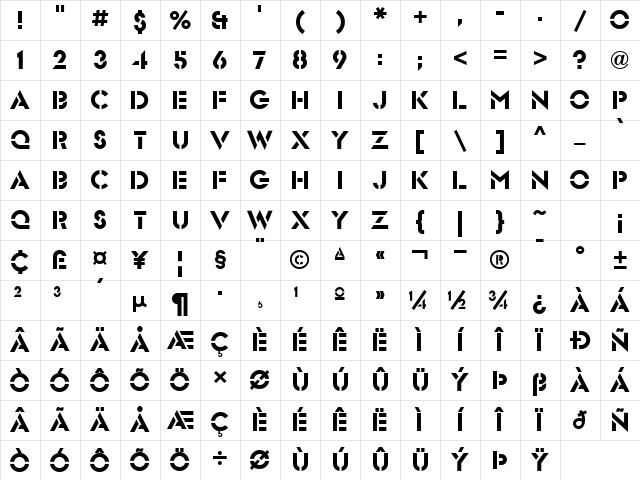 Futura Stencil ICG Regular Character Map