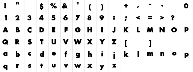 Futura Regular Character Map