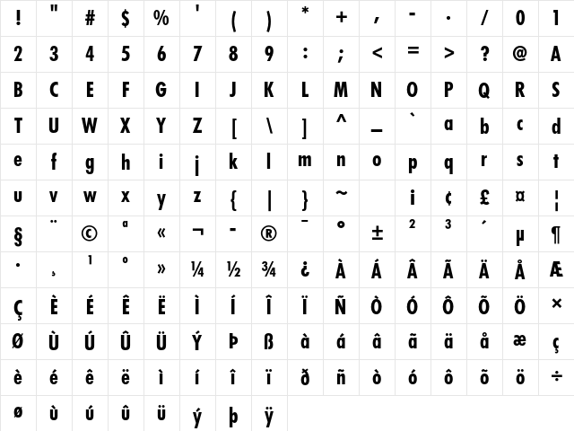 Futura Bd Cond Bold Character Map