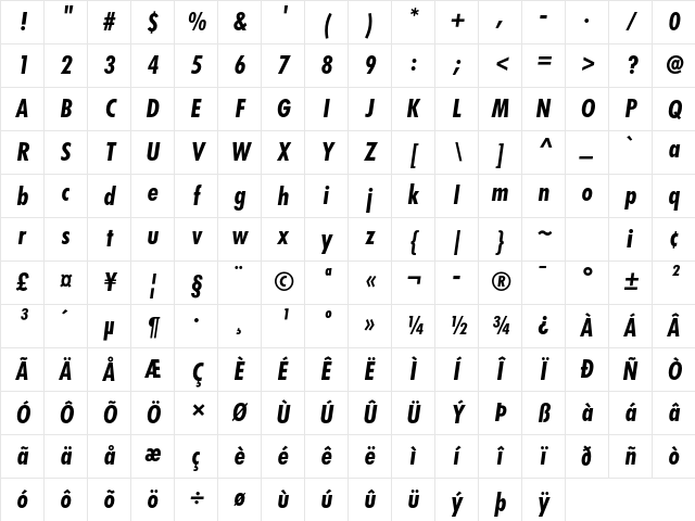 Futura Bd Cond Bold Italic Character Map