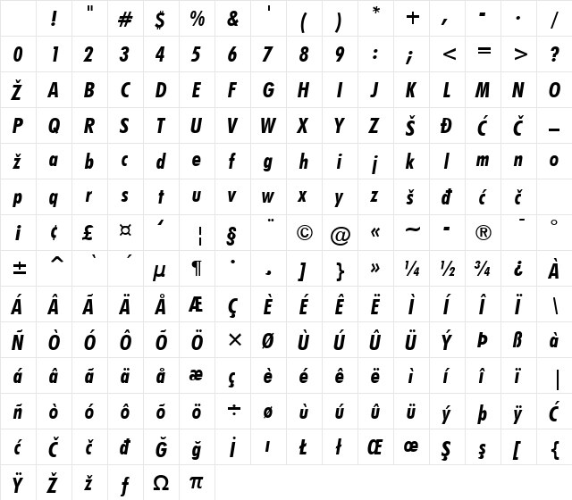 FuturaCond Bold Italic Character Map FuturaCond Bold Italic Character Map