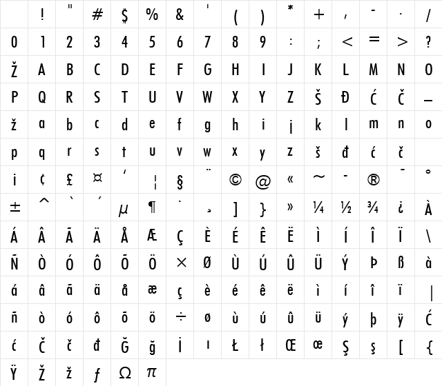 FuturaCond Regular Character Map FuturaCond Regular Character Map
