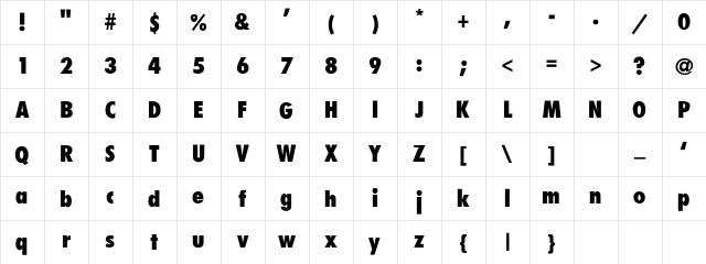 Futura-CondensedExtraBold Thin Character Map Futura-CondensedExtraBold Thin Character Map