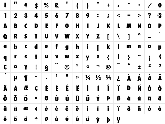 Futura Condensed Extra Bold Character Map