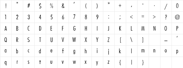 Futura-CondensedLight Thin Character Map