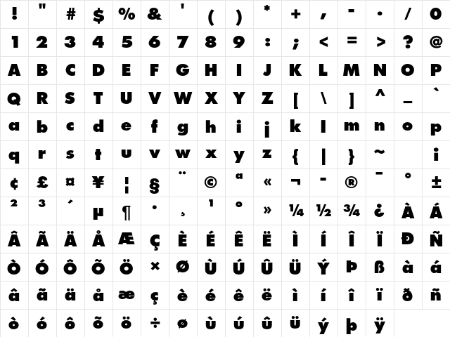 Futura ExtraBold Regular Character Map