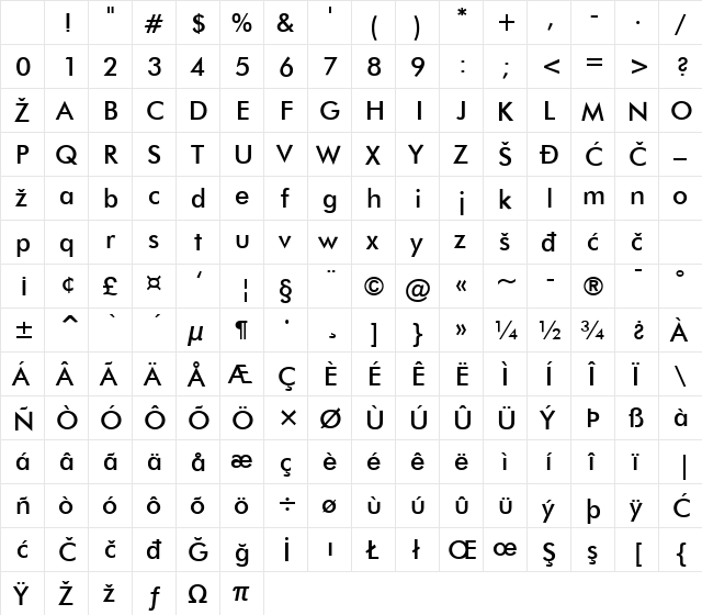 FuturaLight Bold Character Map FuturaLight Bold Character Map