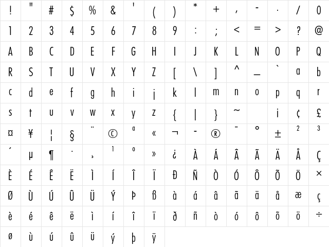 Futura Light Cond Regular Character Map Futura Light Cond Regular Character Map