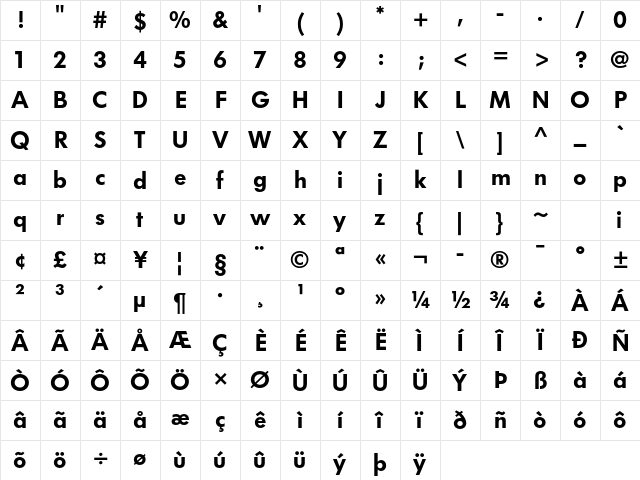Futura DemiBold Regular Character Map