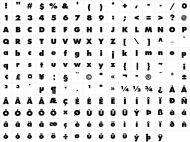 Futura Std Extra Bold Character Map
