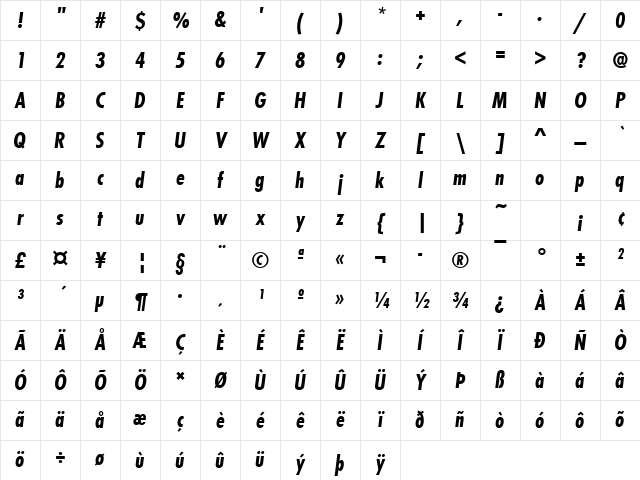 FuturaTBolCon Italic Character Map FuturaTBolCon Italic Character Map