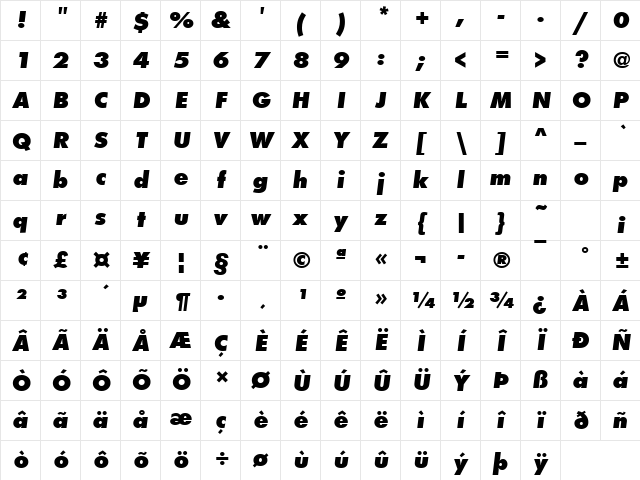 FuturaTExtBol Italic Character Map