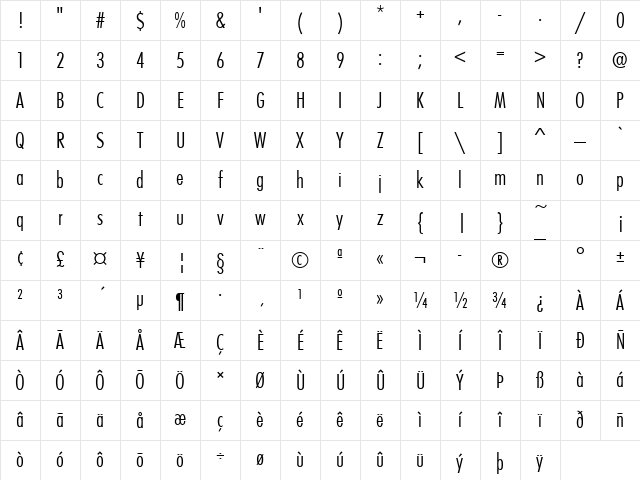 FuturaTLigCon Regular Character Map FuturaTLigCon Regular Character Map