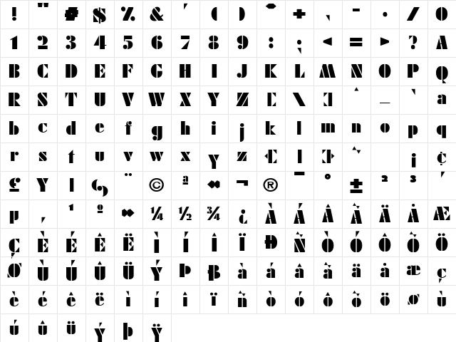 FutureBlack Regular Character Map