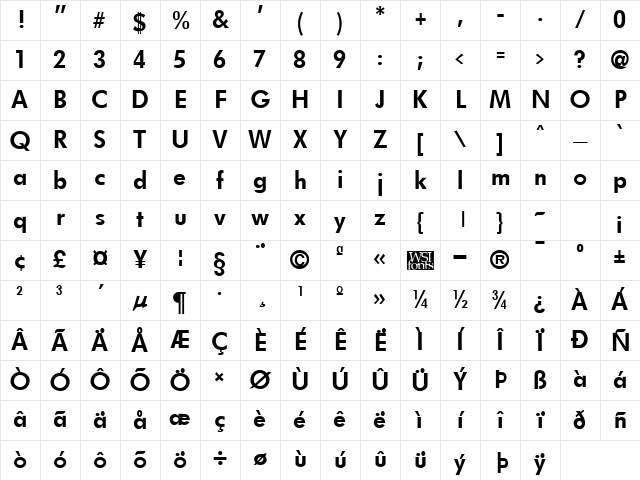 Futurist Bold Character Map