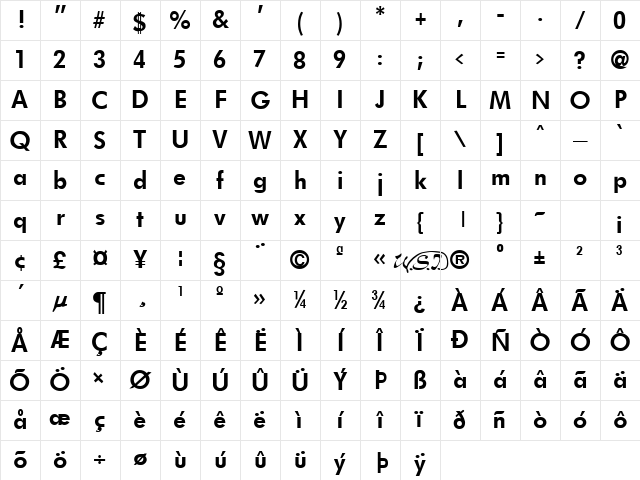 Futurist Bold Character Map